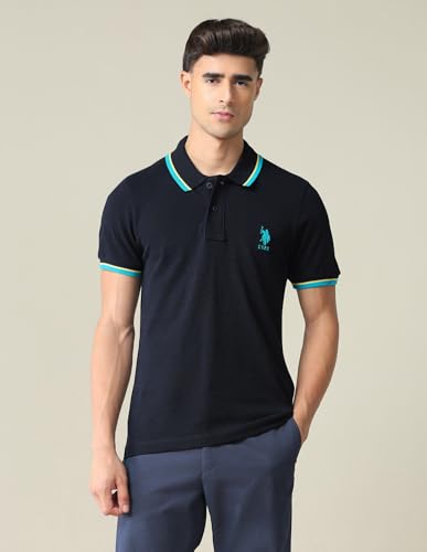 Image of U.S. Polo ASSN. Solid Slim Fit Polo T Shirts for Men - 100% Cotton, Half Sleeves Mens Tshirt