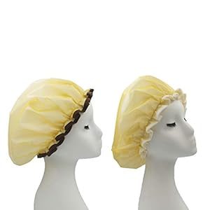 (2 Pack) Fashion Style Hair Cap Extra Large Double Layer Lined Waterproof Durable Eco-Friendly Semitransparent Shower Cap with Tight Elastic-Fashionista Collection Bath Cap (Veil Orange)