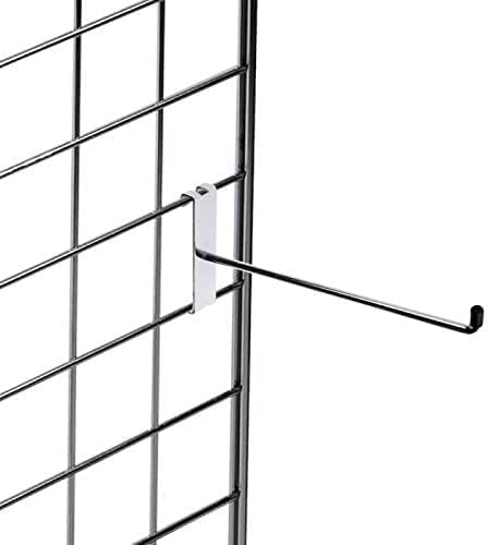 Heavy Duty Gridwall Single Prong Hooks Grid Wall Mesh Panels Chrome Retail Display Size (4" 6" 8" 10" 12") Pack of (1, 5, 10, 25, 50, 75, 100, 200, 500) (20, 6 INCH MESH Hook)