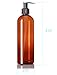 ljdeals 16 oz Amber Plastic Bottles with Pumps, Soap Dispenser, Slim, Tall Squeezable Refillable Containers for Shampoo, Lotion, Cream and More… Pack of 2, BPA Free, Made in USA