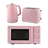 Hamilton Beach Kettle Toaster Microwave Set, Miami, Kettle, 1.7L, Toaster 2 Slice, Microwave Oven, 20L, Manual Controls, 800W, Kitchen Set, Flamingo Pink - HBMIAKSFP