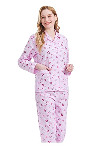 Image of GLOBAL Women Cotton Pajamas Long Sleeve PJs Button Down Sleepwear S-3XL