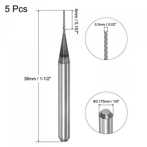 Image of uxcell End Mill CNC Router Bits, 0.5mm x 4mm 1 /8 inch Shank Diamond Film Coated Carbide Engraving Bit Milling Cutter Left Hand for PCB Plastic Fiber Wood 5pcs