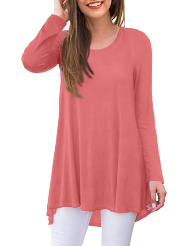 AWULIFFAN Women's Casual Round Neck Long Sleeve Loose Tunic T-Shirt Blouse Tops