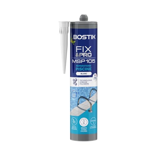 Bostik FIX&PRO MSP 105 Réparations Piscine Blanc – Mastic Pour Carrelage, Mosaïque et Pièces à Sceller Piscine – Intérieur/Extérieur – MS Polymère – 290 ml