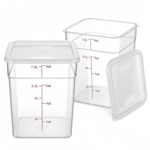 2 Pack Dough Proofing Containers with Lids, 8Qt Clear Food Storage Bucket, BPA-Free Commercial Grade Container for Kitchen Restaurant Dough Proofing, Marinating, Extra Large