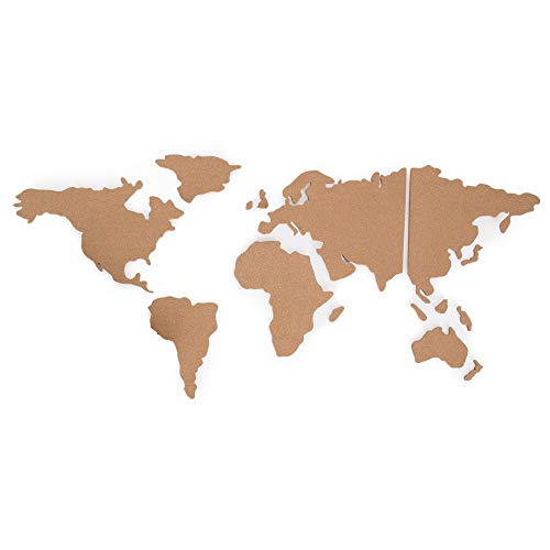 Helio Ferretti. Mapamundi de corcho con pins. Mural grande con Pegatina para decoración de paredes. Color marrón