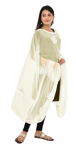 Image of YOUTHQUAKE Plastic Mirror Work Embroidered Chiffon Dupatta for Women & Girls