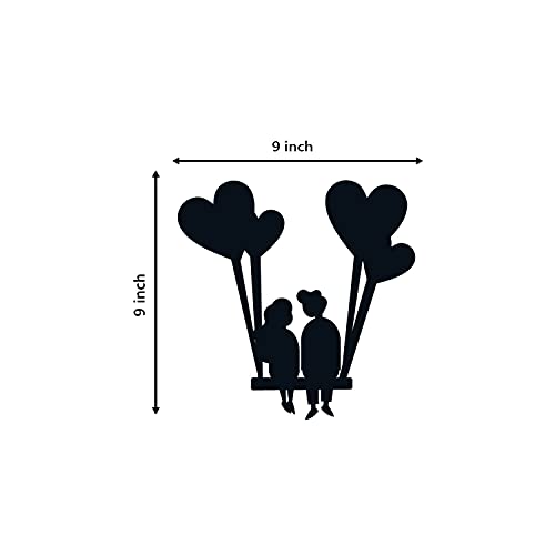 Image of eCraftIndia Young Loving Couple with Hearts Balloons Wooden Cutout Wall Decor for Living Room Bedroom | Valentine Gift for Girlfriend Boyfriend Husband Wife Her Him | Valentine Day Decoration Items