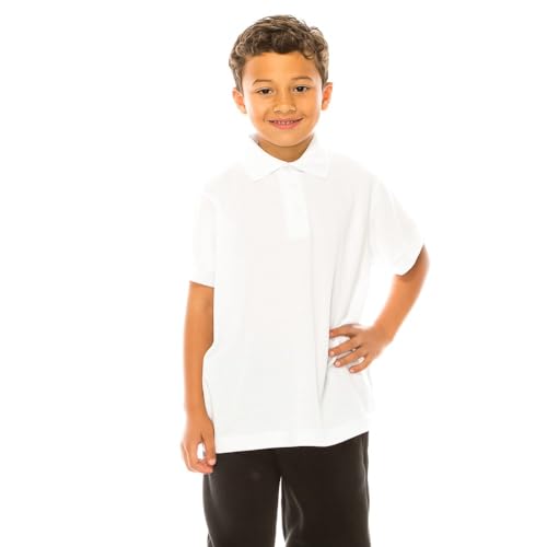 Image of unik Boy's Premium Quality Pique Polo Uniform Shirt Short Sleeve White Sky Blue Navy Hunter Green Burgundy Black Red