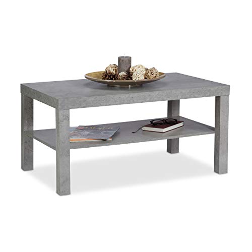 Relaxdays 10025153 Low Side Table, Living Room, Sofa, Concrete Look, Shelf, MDF, H x W x D 45 x 90 x 55 cm, Light Grey, 1 Piece