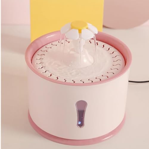 Image of Cawypety Cat Drinking Fountain, Water Dispenser for Cats with Water Level Window, Cat Flower Art Water Bowl, Hygiene Filter, Pet Drinking Fountain (Pink)