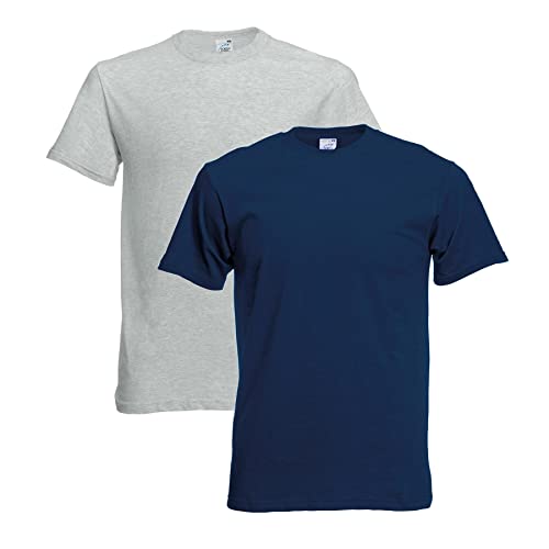 Camiseta de manga corta 100% algodón para niños y niñas, unisex Softspun con cuello redondo, casual, camiseta original lisa para niños, 5-14 años, Paquete de 2 - Gris-azul marino, 7-8 Años