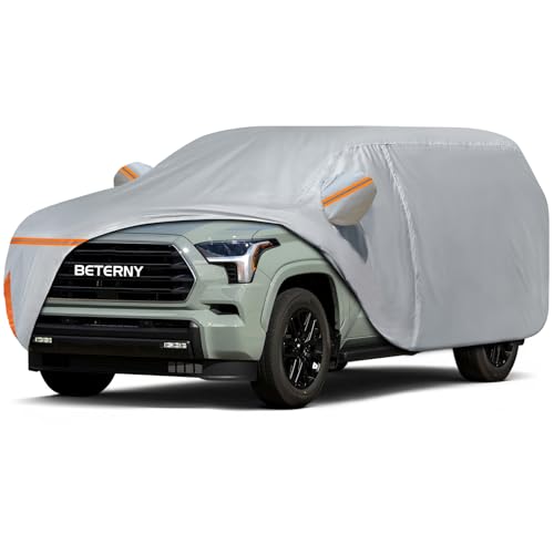 Image of Car Cover for 2008-2026 Toyota Sequoia, Waterproof Custom-fit All Weather Sun Rain UV Dust Snow Wind Protection Outdoor Sequoia Full Car Cover with Door Zipper and Cotton Lining-Grey