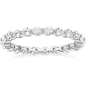 EAMTI 2mm 925 Sterling Silver Wedding Band Cubic Zirconia Full Eternity Stackable Engagement Ring Size 3-13