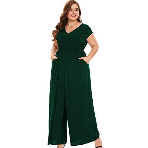 Tanmolo Formal Jumpsuits For Women Plus Size V-Neck Holiday Romper Wide Leg Business Womens Jumpsuits,Dark Green,3Xl #TOP1