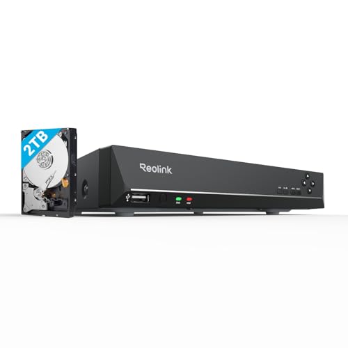 Reolink 4K PoE NVR 8 Canaux Caméra de Sécurité à Domicile Enregistrement de Vidéo avec Disque Dur de 2TO Supportez 16MP/12MP/8MP/5MP/4MP HD IP Caméra RLN8-410 Noir