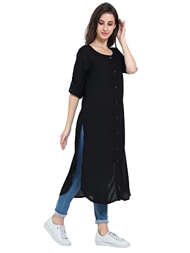 Image of Women's Rayon Solid Long-Length Kurti