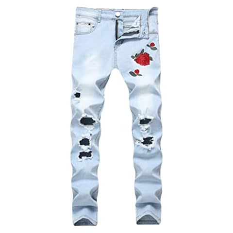 Bestgift Men's Distressed Embroidered Jeans Cover