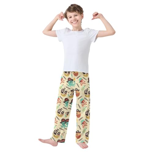 ZZXXB Pirate Octopus and Ship Boys Long Pants Soft Trousers Elastic Waist Kids Lounge Bottoms with Pockets S-XL2