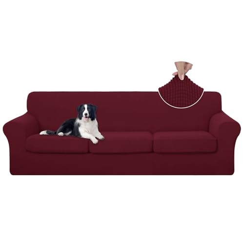 U-NICE HOME 4 Pieces Oversized Stretch Couch Cover Slipcover, Burgundy
