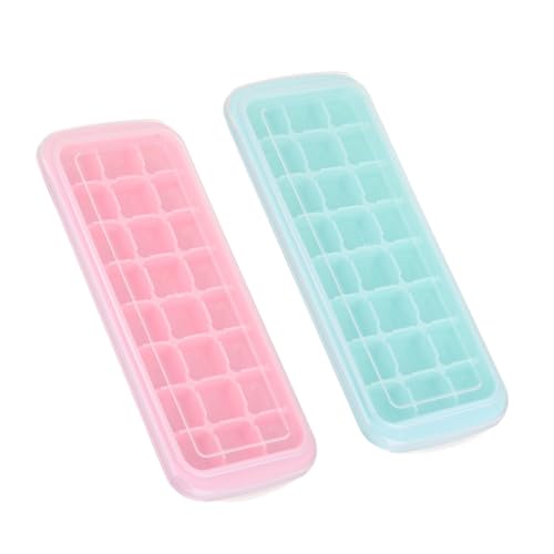 MUCKLILY 2Piezas Bandejas de Cubitos de Hielo de Silicona con Tapas para Hielo y Polos Helados para Almacenamiento Uso Doméstico Previene Olores