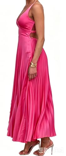 Image of Recious Womens Sexy Sleeveless Deep V Neck Satin Pleated Ruffles Bodycon Party Clubwear Dress