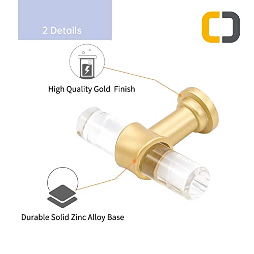 goldenwarm 5 Pack 3 Inch Acrylic Drawer Pulls Gold Cabinet Handles Acrylic Cabinet Pulls Clear Glass Hardware for Dresser Drawer