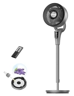 DREO Ventilateur sur Pied Silencieux pour Chambre [Amélioré], Flux d’Air 27m, 20dB, Oscillation 90°, Moteur DC, 8 Vitesses, 3 Modes, Hauteur 96–106 cm, Minuterie 8H, Inclinaison 105°