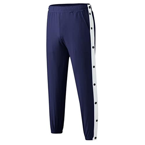 Mens Tear Away Athletic Pants High Side Split Snap Buttons Striped Sweatpants Casual Workout Wear with Pockets for Jogging2