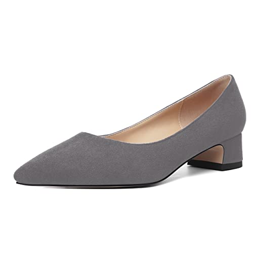MOVINSTEPS Womens Dating Slip On Suede Dress Pointed Toe Chunky Low Heel Pumps Shoes 1.5 Inch