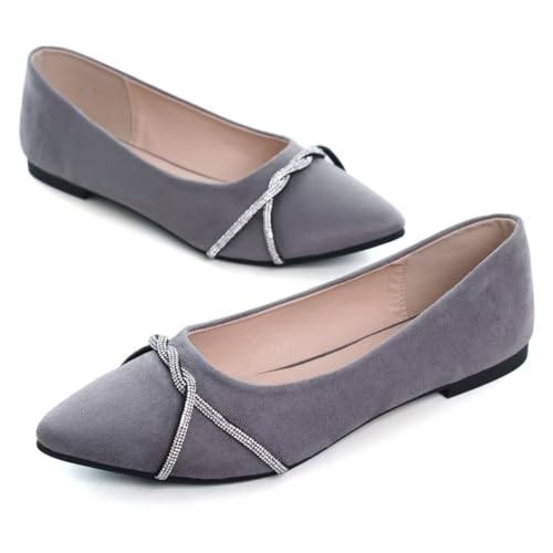 Image of TN TANGNEST Womens Casual Flats Chain Ballet Flats | Fashion Pointed Toe Rhinestone Flats, Comfort Slip On Dress Shoes for Business Work Office Wedding Party