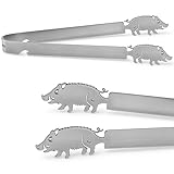Geiserailie Grillzange Motiv Wildschwein Edelstahl Bratwurstzange für Jagd Jäger Jägerin Weihnachten Männergeschenk Jagdgeschenk Jäger Geschenk, Spülmaschinengeeignet, Silber