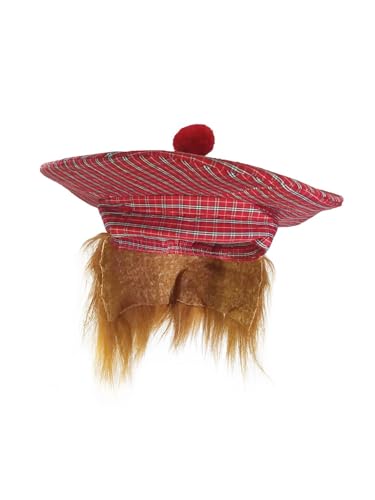 Nicky Bigs Novelties Plaid Golf Tam O’ Shanter Hat with Fake Hair Scottish Tartan Tammy Beret Costume Accessory Adults Halloween, Cosplay, Golf, Theater