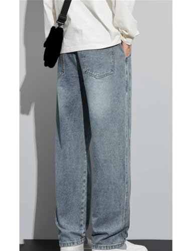 Men Drawstring Elastic Waist Loose Fit Cargo Denim Pants Wide Leg Trousers Fall-Winter Male Baggy Staight Jeans2