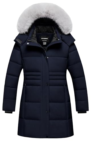 Girl's Winter Coats Kids Long Puffer Jacket Heavy Parka Warm Fleece Ski Outerwear with Removable Fur Hood