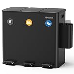lovewind Kitchen Bin, 3 x 20L Recycling Bin, 3 Compartment Rubbish Bin for Recycling and Waste, Included Garbage Bag Storage Box, Magnetic Label, Soft-Close Lids, Pedals, Inner Buckets, Steel, Black