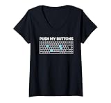 Women's Funny Push My Buttons Computer Keyboard Nerd V-Neck T-Shirt, Black, XX-Large