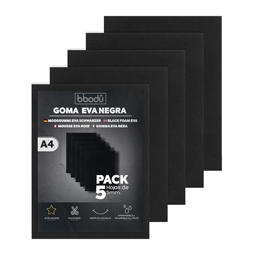 BIBODU Moosgummi 5mm - Eva Schaumstoff, Schwarze Farbe, Pack 5 Blätter,...