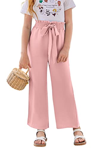 Image of SySea Girls Wide Leg Pants Kids Cute Print High Waisted Loose Fit Comfy Belted Lounge Trousers with Pockets