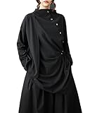 ellazhu Damenbluse Unifarben Mock Neck Langarm Unregelmäßiger Saum Plus Size Freizeitmode Maxi GZ584 Schwarz