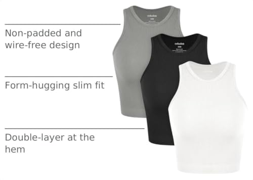 Image of ODODOS 3-Pack Seamless Crop Tank for Women Ribbed Soft High Neck Cropped Tops