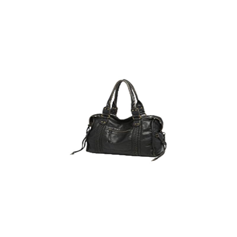 Sac à main vintage en cuir délavé noir double bandoulière pour femme
