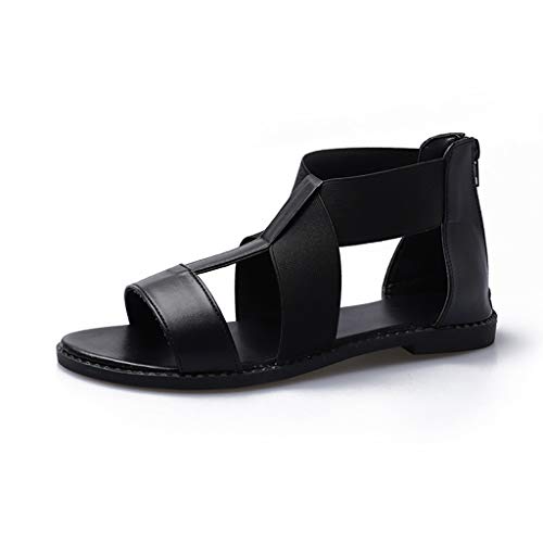 Mltdh Sandalias de Mujer, Sandalias de Verano, Parte Inferior Plana, Frescas y cómodas, Diseño de Cremallera, Impermeables, Sandalias de Exterior, (35-41),Negro,36 Cover