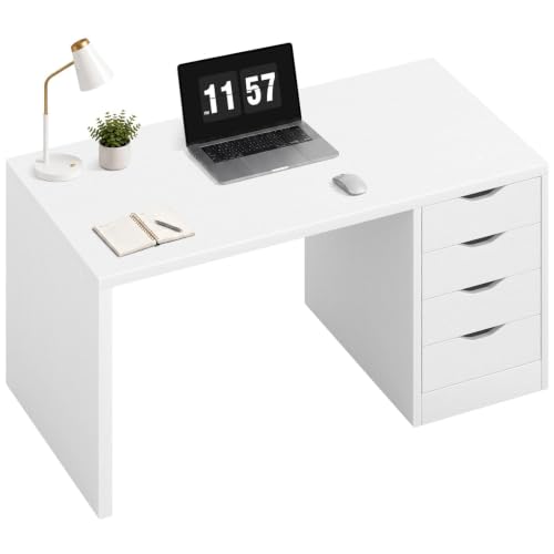 Lufeiya Computer Desk with Drawers, Wood White