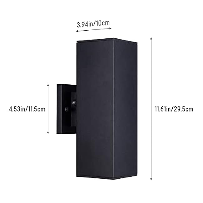 mirrea Modern Outdoor Porch Light Patio Light in 2 Lights Dusk to Dawn Photocell Sensor with Matte Black Aluminum Rectangular Tube and Tempered Glass Cover Waterproof Wall Sconce 2 Pack