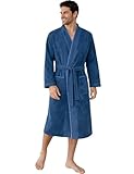 Morgenstern Bademantel Herren 100% Baumwolle Frottee Velours Saunamantel Kimono Lang für Sauna Spa Reha Pool Wellness - Oeko Tex Blau XXL Peer