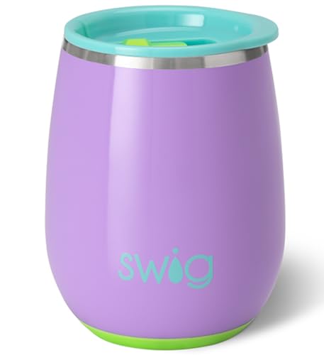 Swig Life 14oz Stemless Wine Cup, Insulated Wine Tumbler with Lid, Stainless Steel Travel Tumbler (Ultra Violet)
