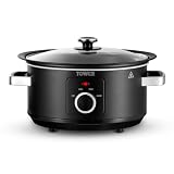 Tower Sear & Stew 3.5L Slow Cooker with Aluminium Hob-Safe Pot, One Pot Cooking, Non-Stick & Dishwasher Safe, 3 Heat Settings, 163W, Black, T19065BLK