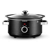 Tower Sear & Stew 3.5L Slow Cooker with Aluminium Hob-Safe Pot, One Pot Cooking, Non-Stick & Dishwasher Safe, 3 Heat Settings, 163W, Black, T19065BLK